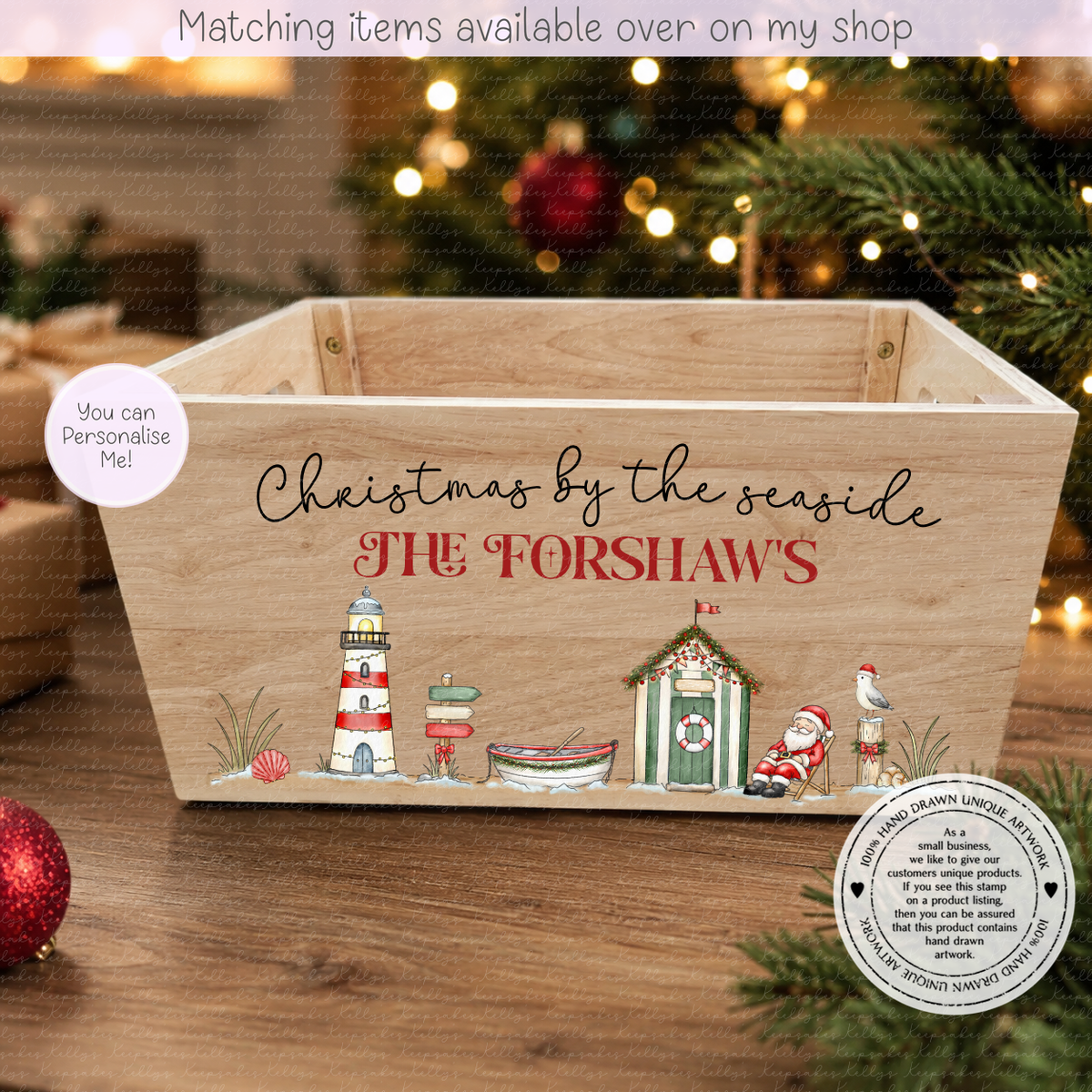 Personalised Christmas by the seaside wooden printed crate -christmas holiday custom hamper