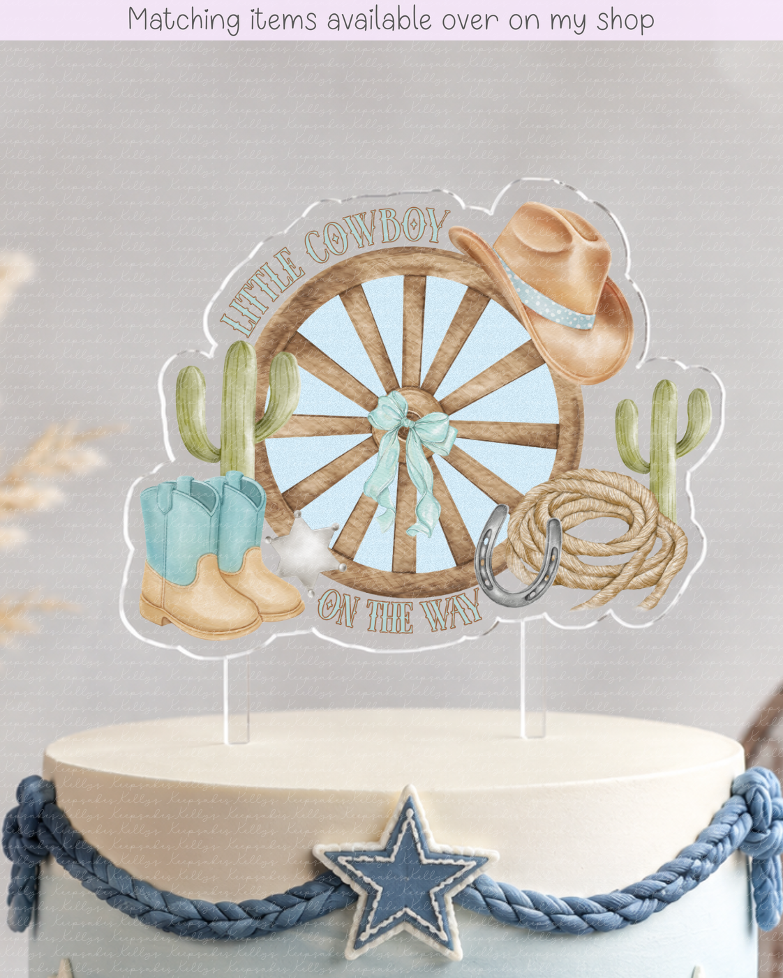 Personalised Country Style Baby Shower Cake topper - acrylic printed keep it country cake topper - custom cake decoration - cowgirl or cowboy