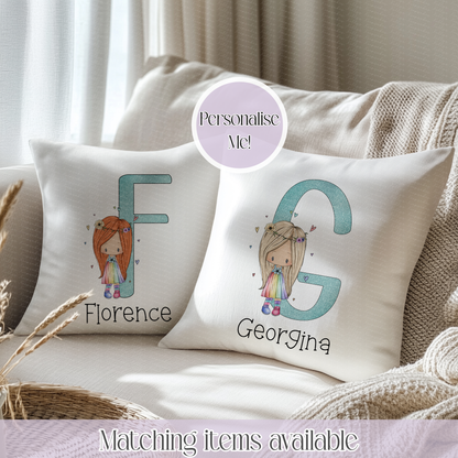 Personalised Fairy Initial Velvet Cushion 40cm – Custom Hair Colour, Wings & Cushion Back