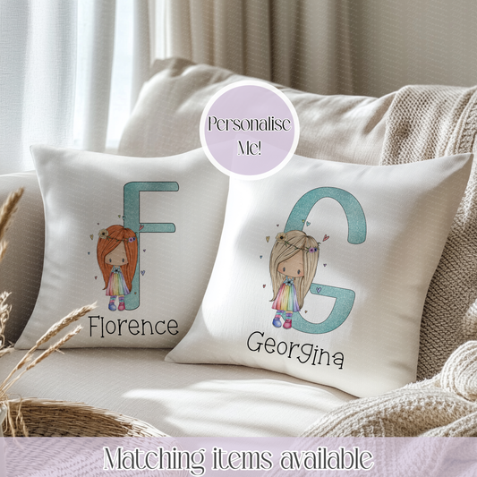 Personalised Fairy Initial Velvet Cushion 40cm – Custom Hair Colour, Wings & Cushion Back
