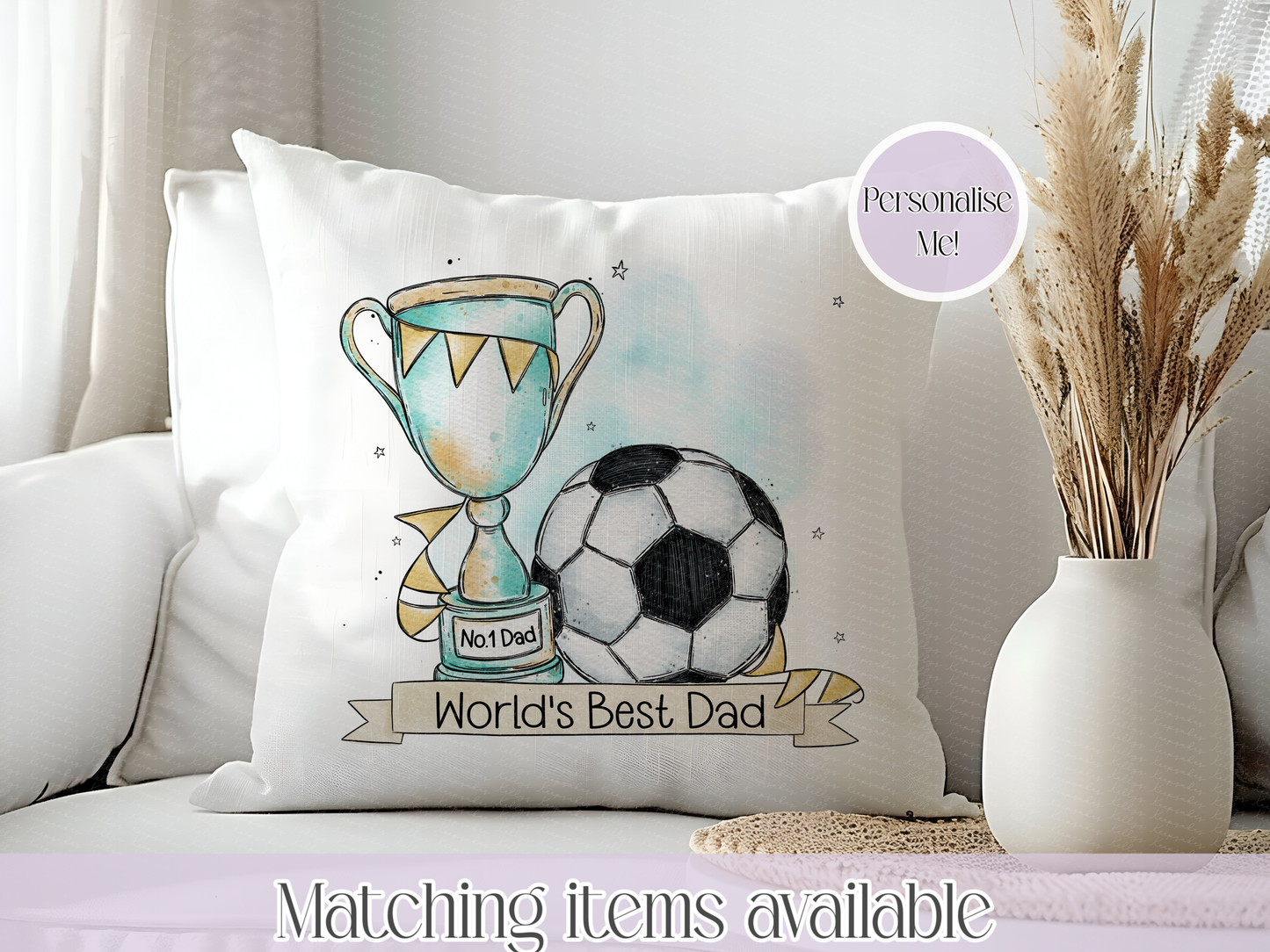 Football Doodle Design Personalised Velvet Cushion - Dad - Grandad - Football Lover - Custom Cushion