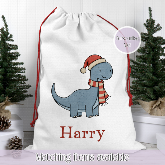 Christmas Personalised Dinosaur Santa Sack - Christmas Sack - 70 x 50 cm - custom name