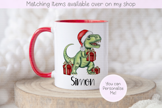 Personalised Christmas T-Rex Dinosaur Christmas Mug - Custom 11oz White or Enamel Mug - Christmas Stocking Filler