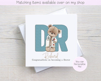 Personalised Congratulations Teddy Doctor , Nurse or Surgeon Card - Custom NHS Keyworker - Hospital Staff Card - Medical Professional
