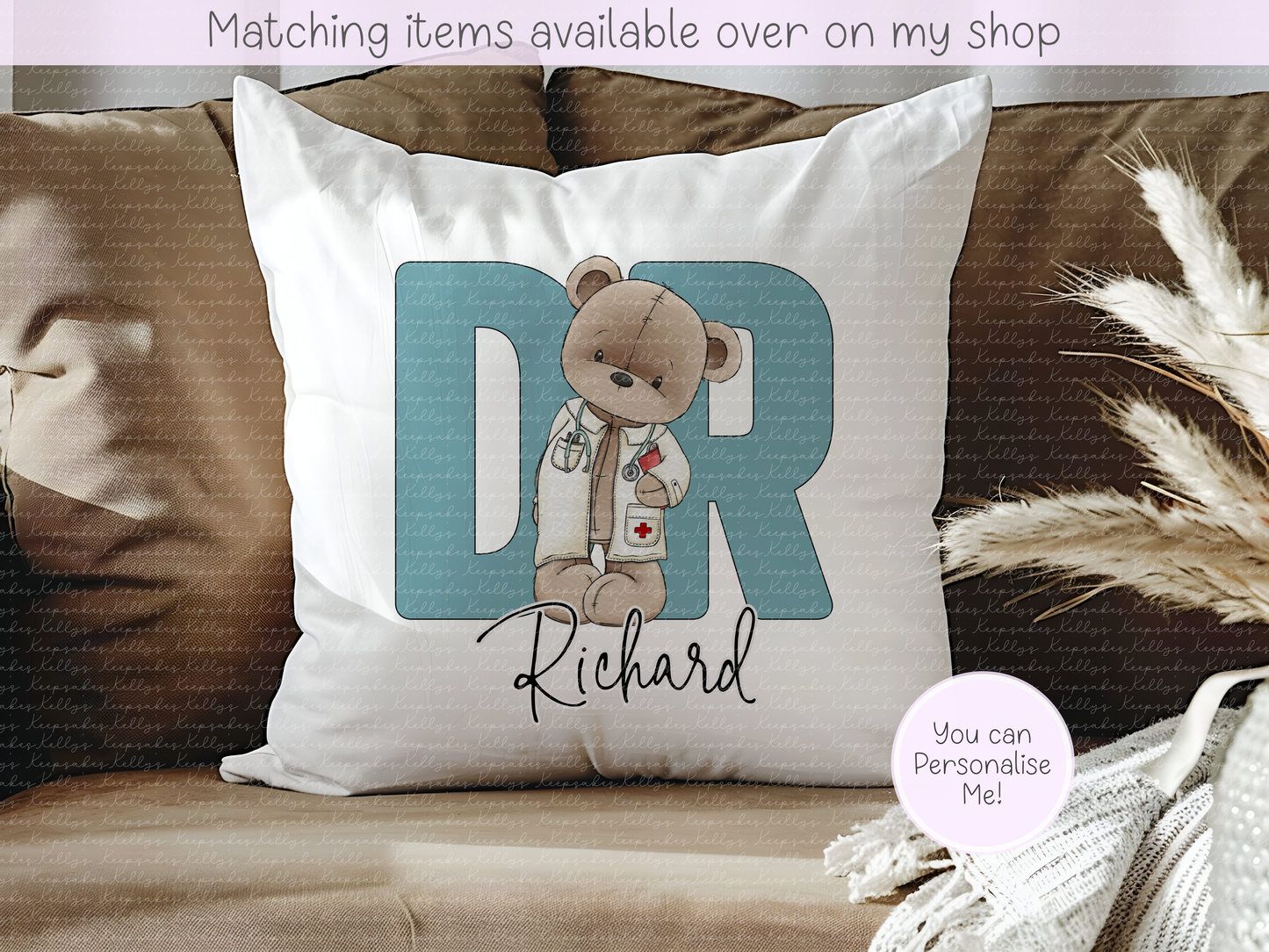 Personalised Teddy Doctor, Nurse or Surgeon Velvet Cushion - Custom NHS Keyworker cushion - Hospital Staff Gift - Medical Professional