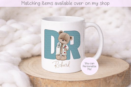 Personalised Teddy Doctor, Nurse or surgeon Mug - Custom NHS Keyworker Mug - Hospital Staff Gift - Medical Professional