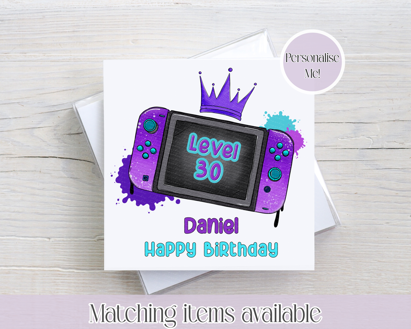 Personalised Gamer Inspired Age Birthday Card - Level UP custom birthday card