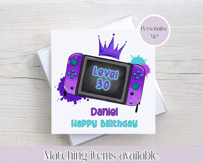 Personalised Gamer Inspired Age Birthday Card - Level UP custom birthday card