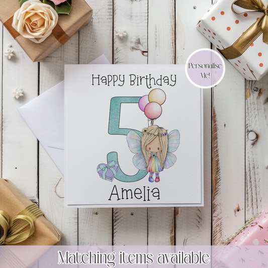 Fairy Age Personalised Birthday Card - for a girl - fairy princess - Custom age