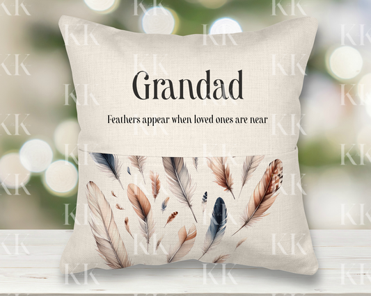 Personalised memorial feather pocket cushion - book lover - personalised cushion