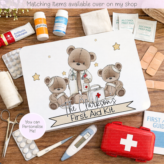 Personalised Teddy First Aid Kit Tin - Doctor teddy custom tin - Custom Name Medical Tin