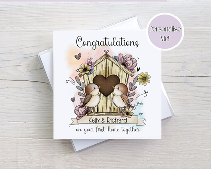 New Home Personalised Birdbox Card - love birds new home - custom new home card