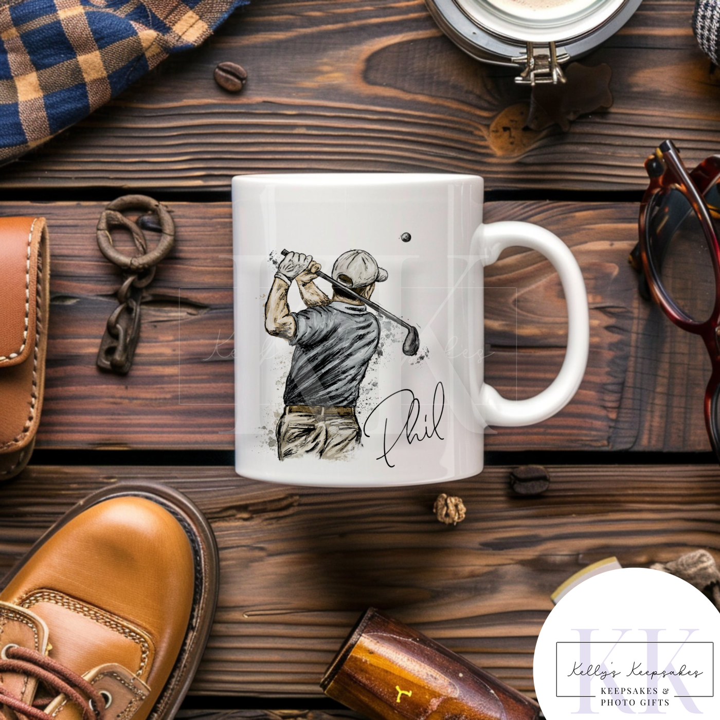 Swing Golfer Personalised Mug - Ceramic 11oz Mug - Golf Player Custom Mug