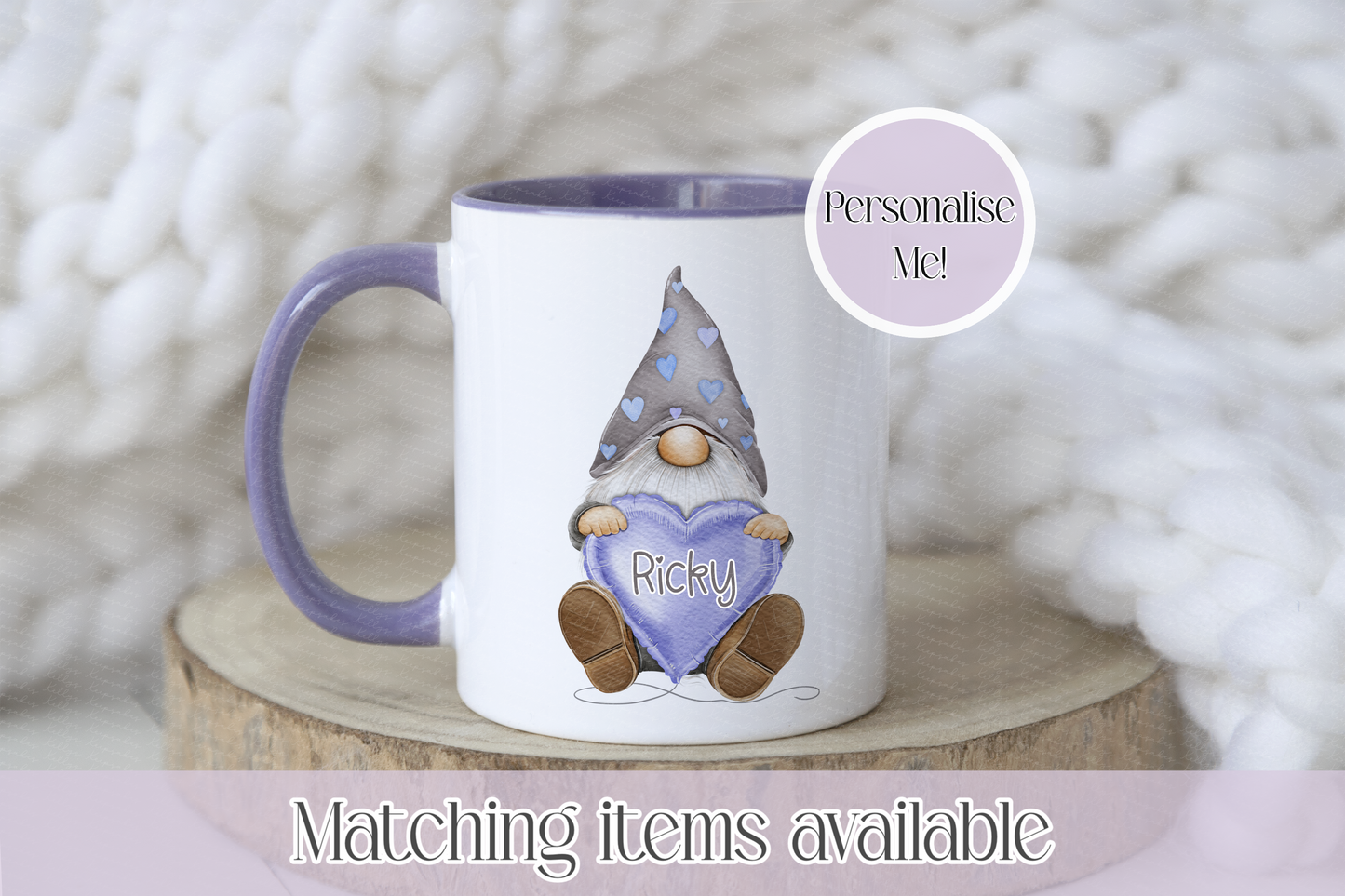 Personalised Gonk Mug with Name – Custom Gift Mug, Cute Valentines Gonk Design, 4 Colours & Handle Colour Options