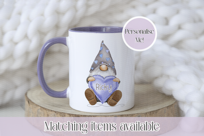 Personalised Gonk Mug with Name – Custom Gift Mug, Cute Valentines Gonk Design, 4 Colours & Handle Colour Options