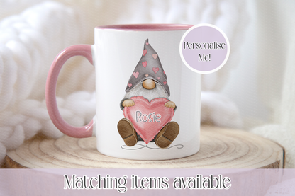 Personalised Gonk Mug with Name – Custom Gift Mug, Cute Valentines Gonk Design, 4 Colours & Handle Colour Options