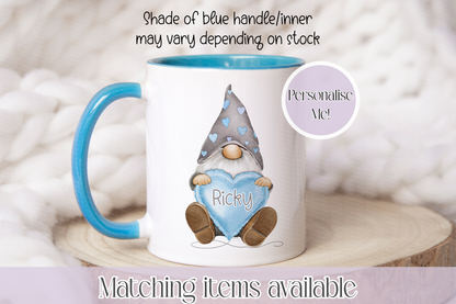 Personalised Gonk Mug with Name – Custom Gift Mug, Cute Valentines Gonk Design, 4 Colours & Handle Colour Options