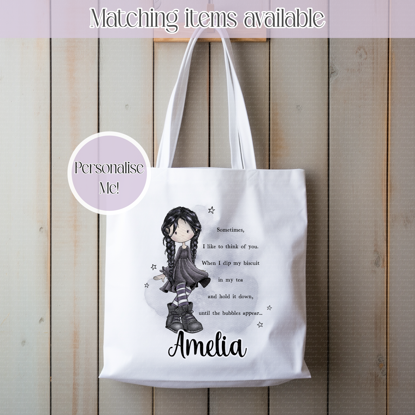Goth Girl Sweary Personalised Tote Bag - Dark Tea Humour -RIP - until bubbles appear- alternative Girl like to read books -