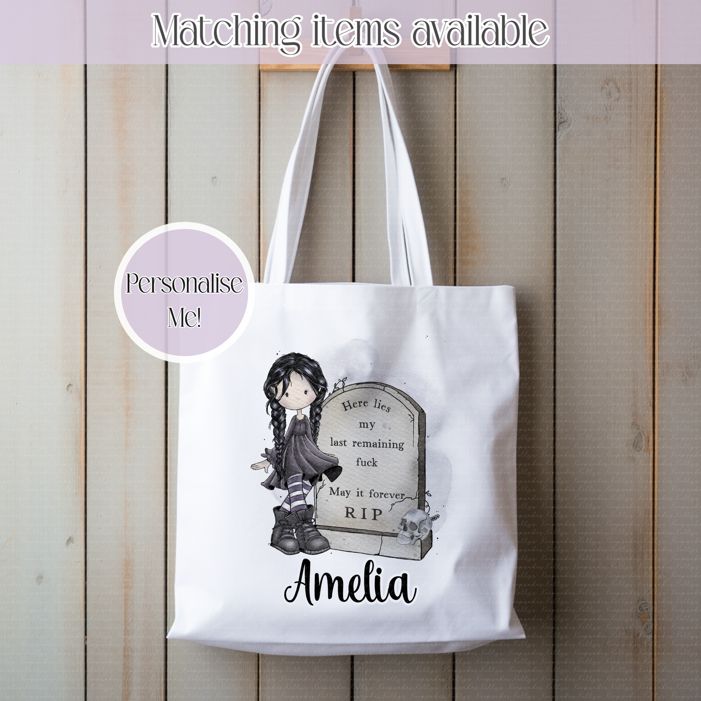 Goth Girl Sweary Personalised Tote Bag - Dark Tea Humour -RIP - until bubbles appear- alternative Girl like to read books -