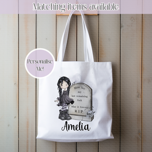 Goth Girl Sweary Personalised Tote Bag - Dark Tea Humour -RIP - until bubbles appear- alternative Girl like to read books -