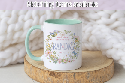 Absolutely one of a kind - Floral Mother's Day - Birthday  Flower & Butterfly Wreathe Mug - Grandma - Nanny - Mummy - Mum