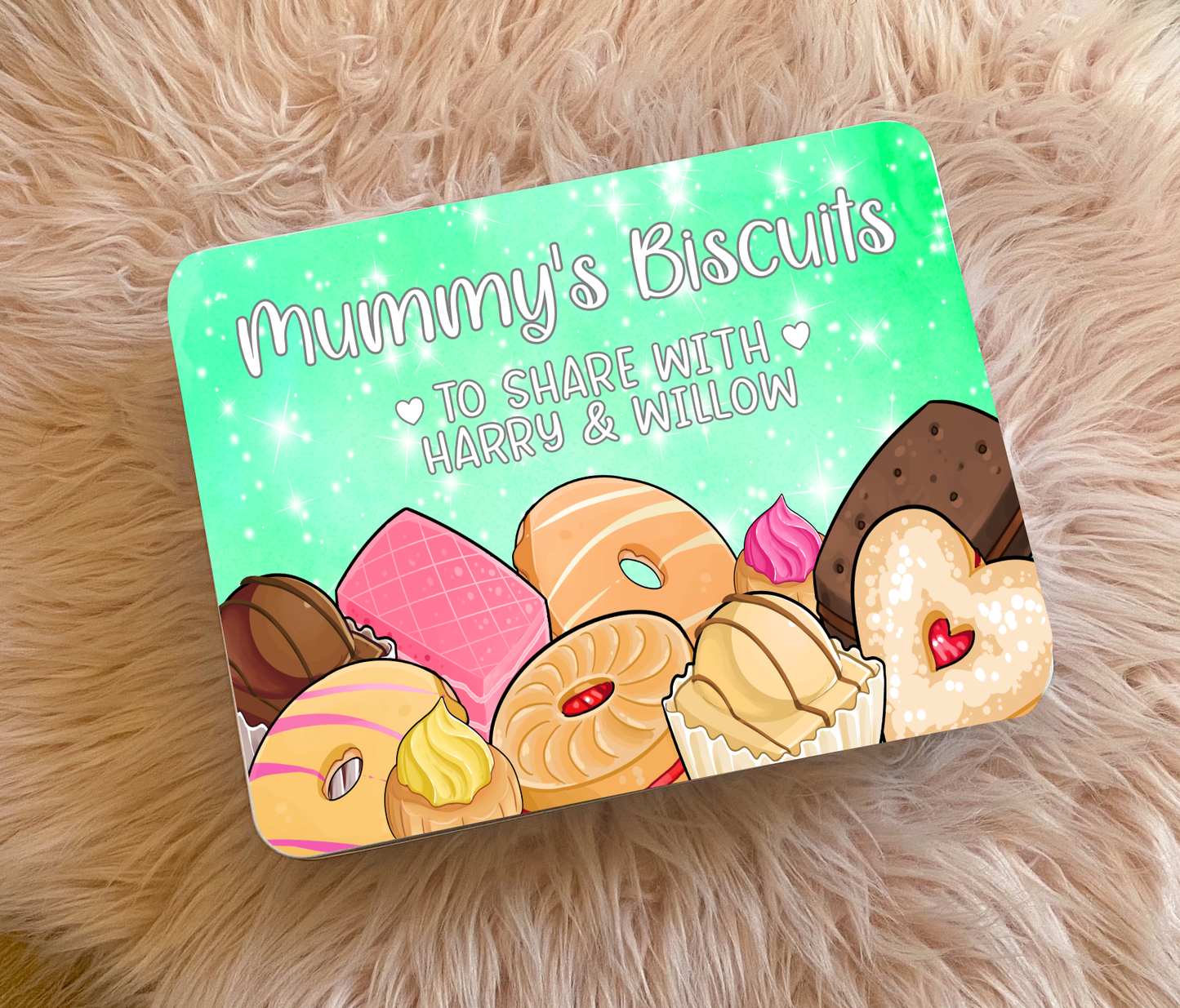 Personalised Nanny's Biscuit Tin choice of colour – Two Size Options - to be shared with - Choice of names