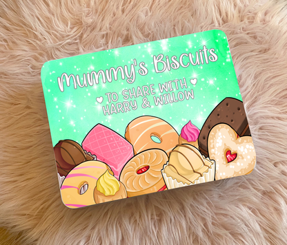 Personalised Nanny's Biscuit Tin choice of colour – Two Size Options - to be shared with - Choice of names