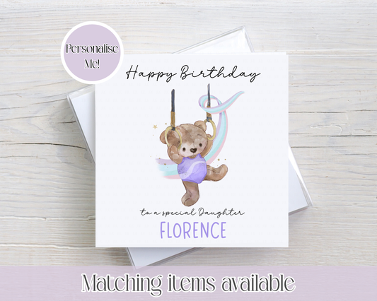 Teddy Bear Gymnastics Personalised Birthday Card - birthday card - custom card