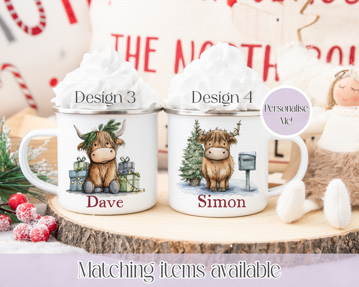 Christmas Cute Highland Cow Mugs - Enamel Mug - Kids Mug - Unbreakable custom mug