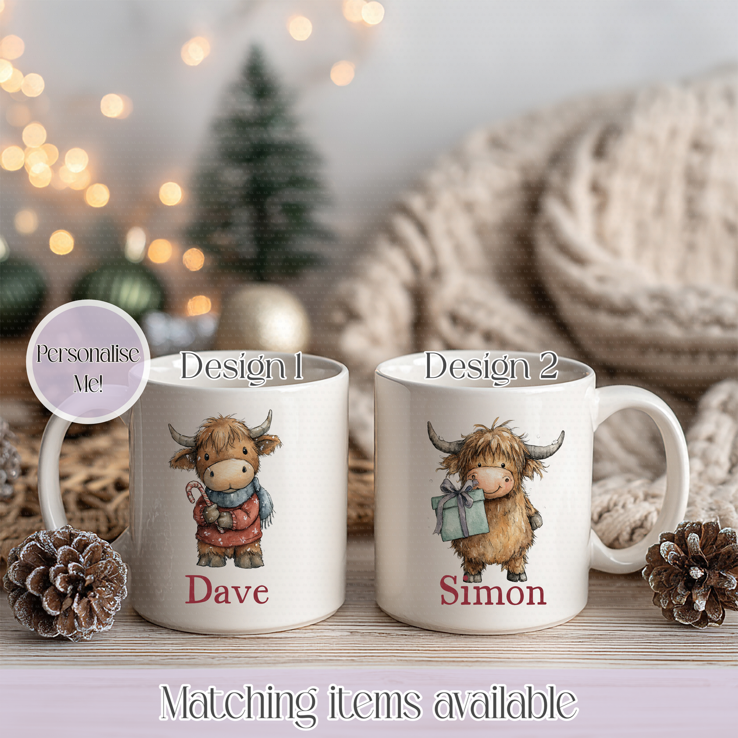 Christmas Cute Highland Cow Mugs - Enamel Mug - Kids Mug - Unbreakable custom mug