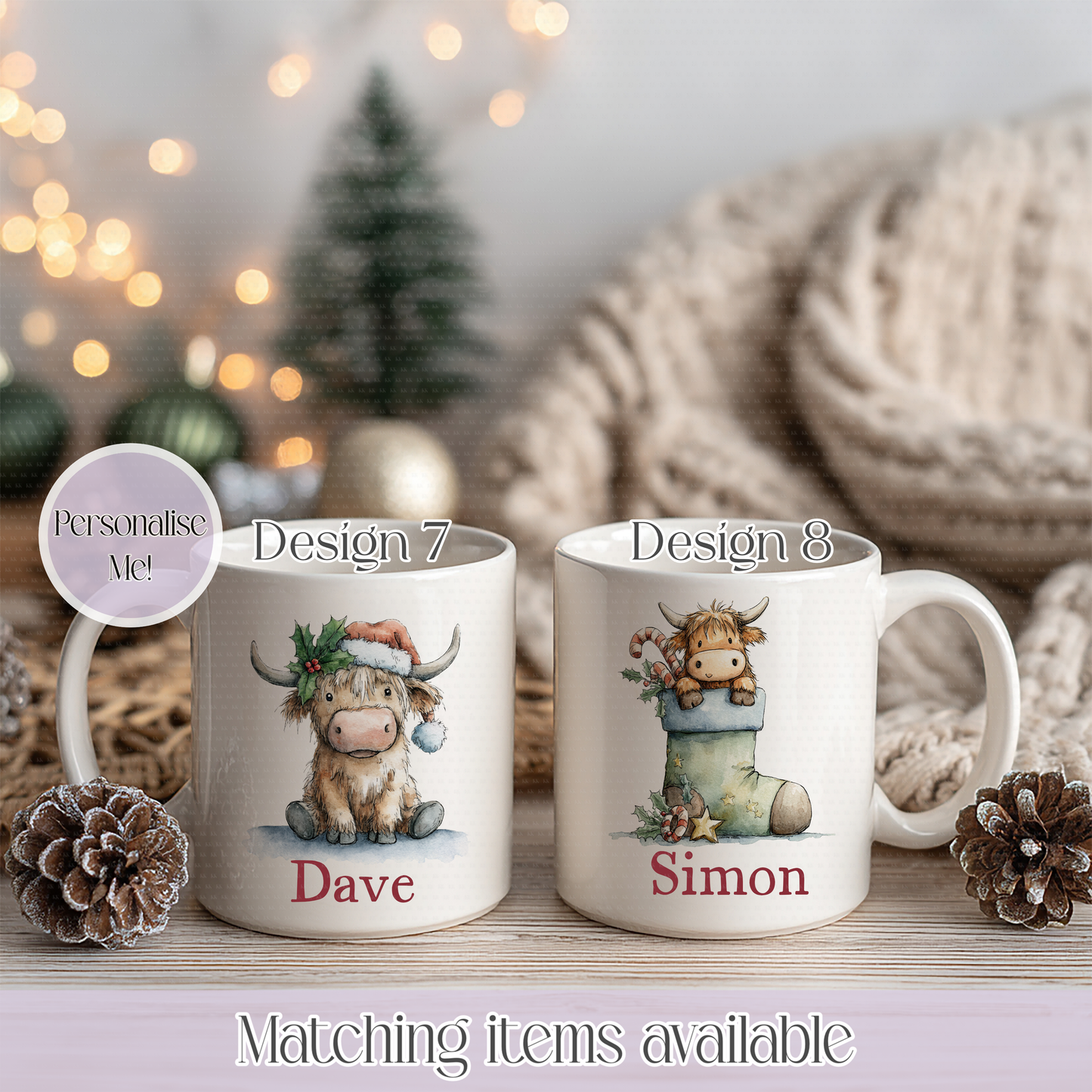 Christmas Cute Highland Cow Mugs - Enamel Mug - Kids Mug - Unbreakable custom mug