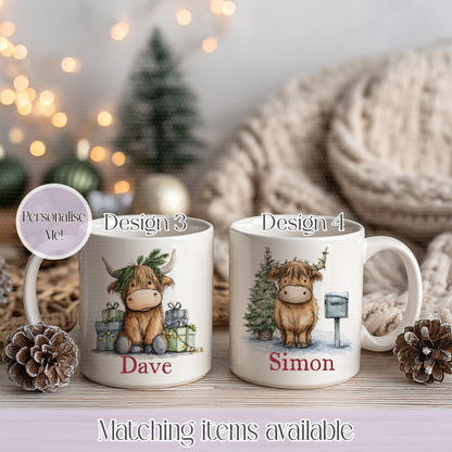 Christmas Cute Highland Cow Mugs - Enamel Mug - Kids Mug - Unbreakable custom mug