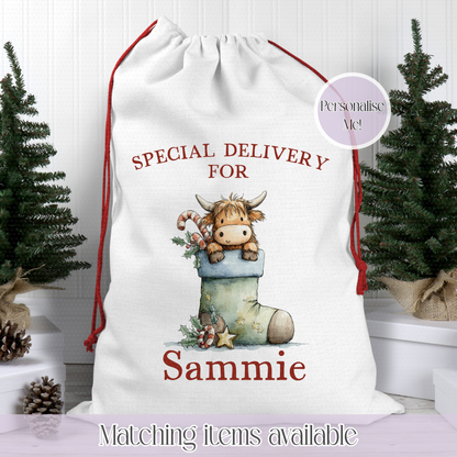 Christmas Cute Highland Cow Santa Sack - Christmas Sack - Christmas eve