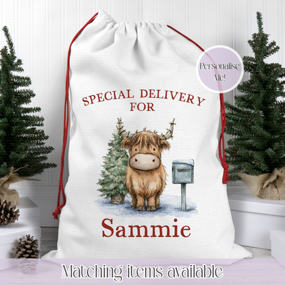 Christmas Cute Highland Cow Santa Sack - Christmas Sack - Christmas eve
