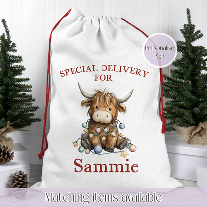 Christmas Cute Highland Cow Santa Sack - Christmas Sack - Christmas eve