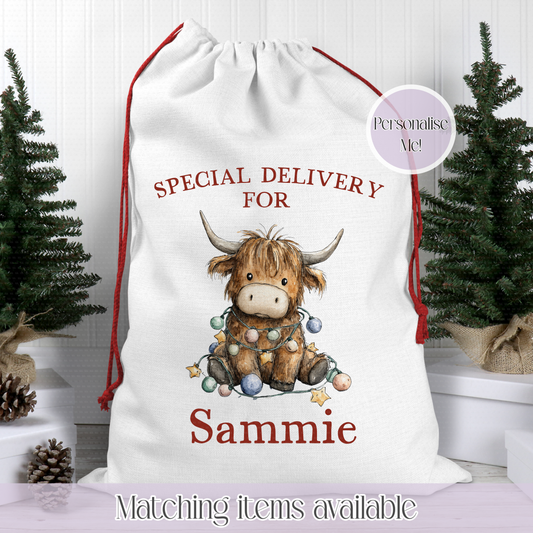 Christmas Cute Highland Cow Santa Sack - Christmas Sack - Christmas eve