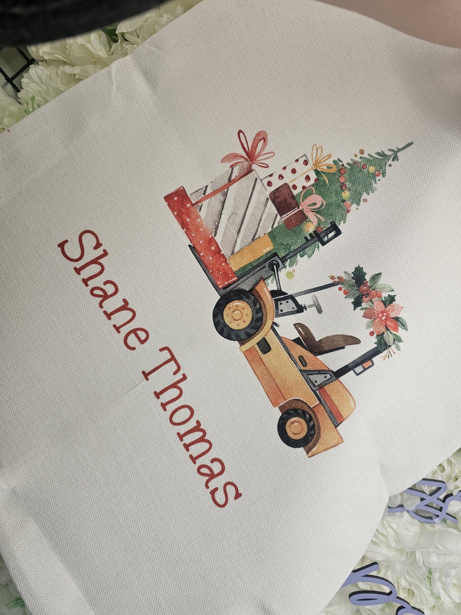 Personalised Truck Tractor Santa Sack. Vehicles forklift- truck - Tractor- dumper truck. Construction Christmas Vehicles