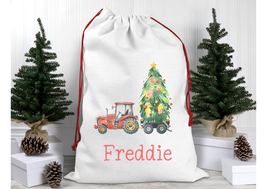 Personalised Truck Tractor Santa Sack. Vehicles forklift- truck - Tractor- dumper truck. Construction Christmas Vehicles