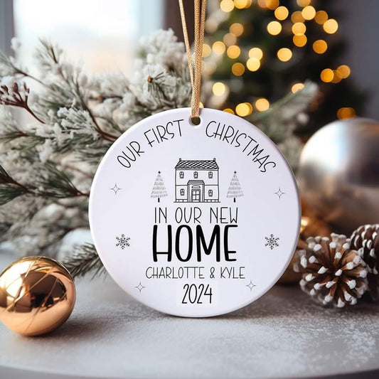 Personalised First Christmas in New Home 2024. Home bauble, ceramic Christmas decoration for them.