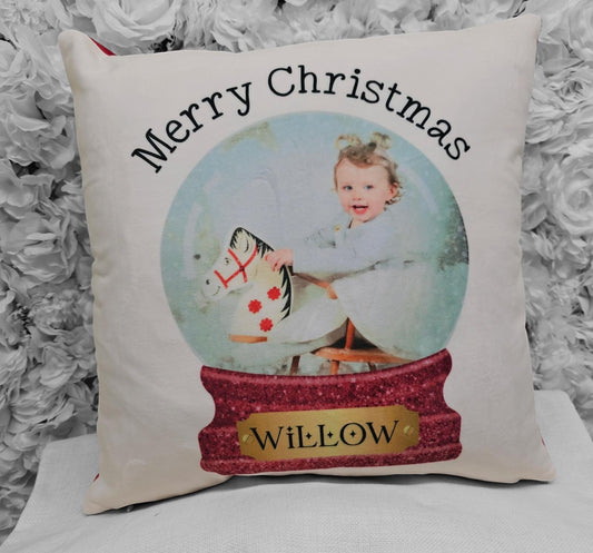 Christmas Snowglobe Personalised Photo Cushion. Merry Christmas Christmas Gift. Gift for grandparents ,nan, grandad, mum, dad