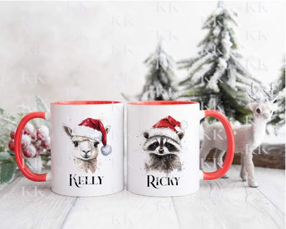 Christmas Animal Personalised Mug - Highland - Robin - Raccoon- Guinea Pig - And More - Stocking Filler- Animal Mug - For him - for her