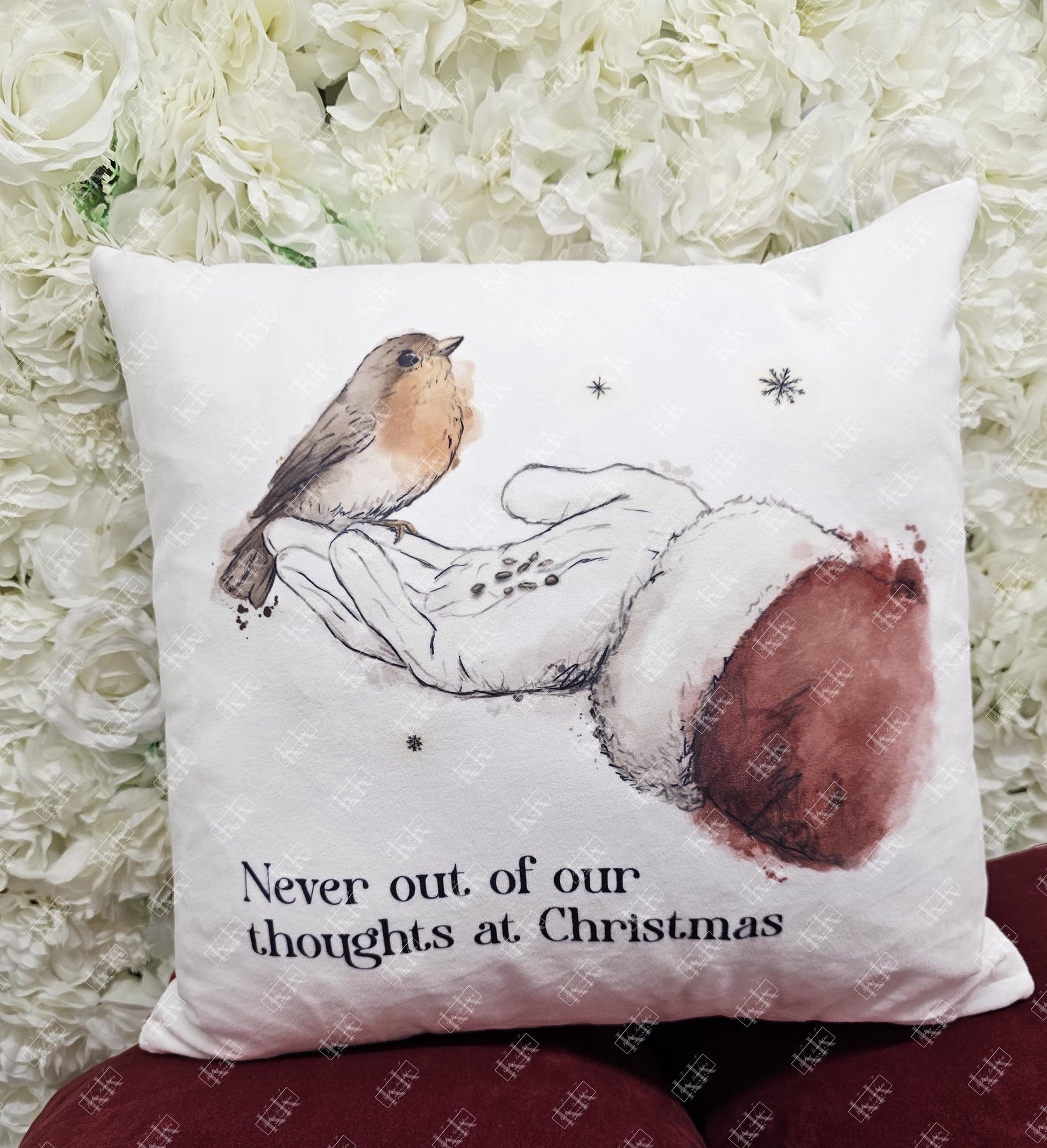 Christmas Personalised Robin Memorial Cushion - santa- Robins Appear