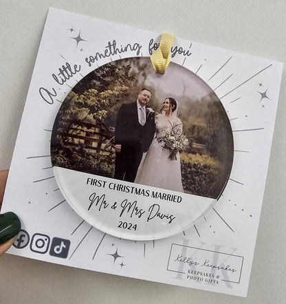 Personalised Our First Christmas Married Photo Acrylic Decoration. Mr and Mrs - Mr and Mr - Mrs and Mrs
