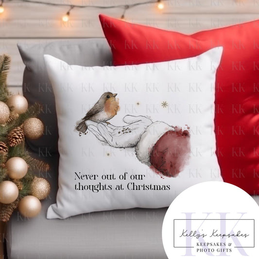 Christmas Personalised Robin Memorial Cushion - santa- Robins Appear