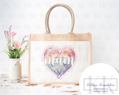 Mom - Mum - Mam mothers day gift - shopping bag - Gift for Her - Stain glass Heart