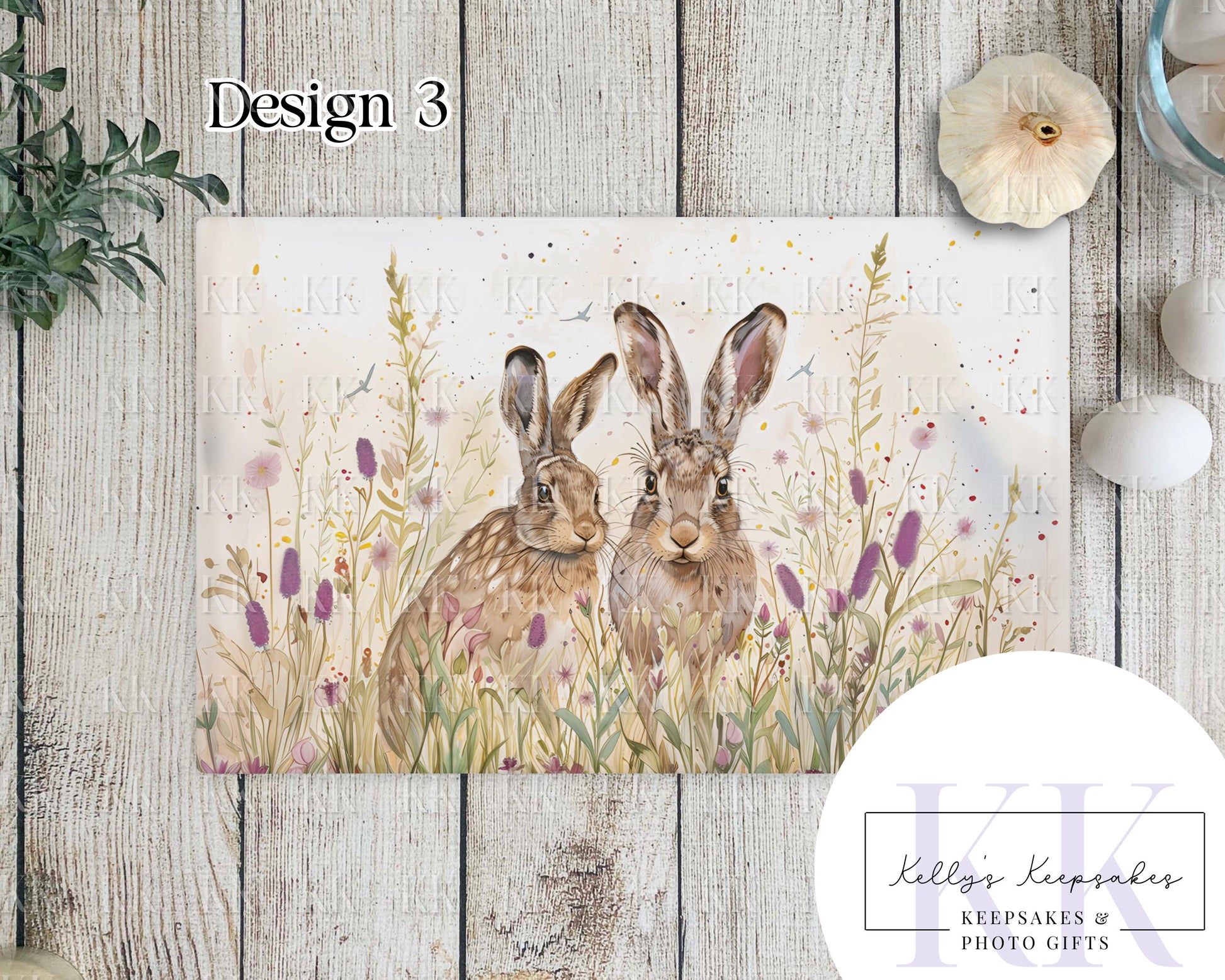 Spring Hare Glass Chopping Board - Kitchen Counter Saver - Work Top Saver - Country Decor - Kitchen Decor - New Home Gift