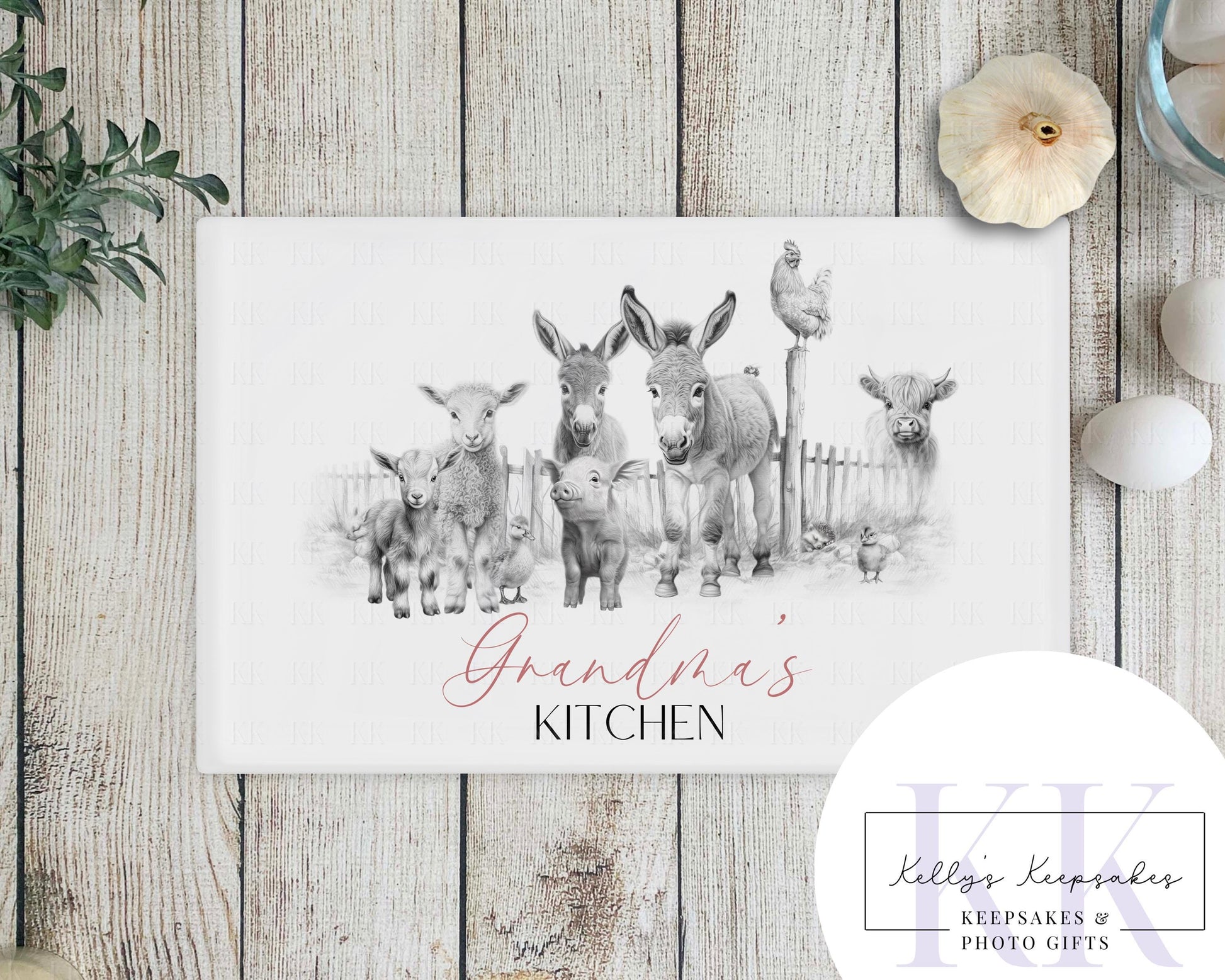 Sketchy Farmyard Animals Glass Chopping Board - Kitchen Counter Saver - Work Top Saver - Kitchen Decor - New Home Gift -Can be personalised