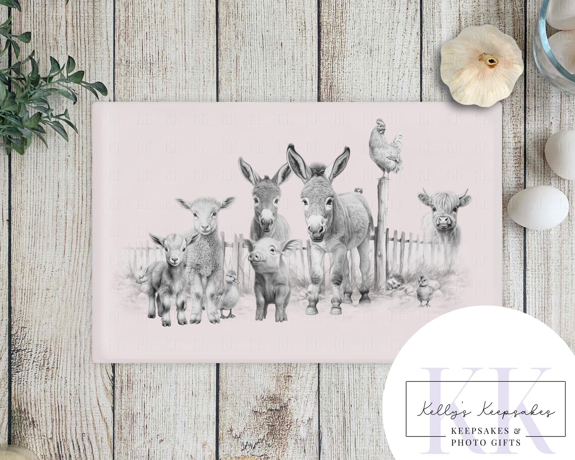 Sketchy Farmyard Animals Glass Chopping Board - Kitchen Counter Saver - Work Top Saver - Kitchen Decor - New Home Gift -Can be personalised