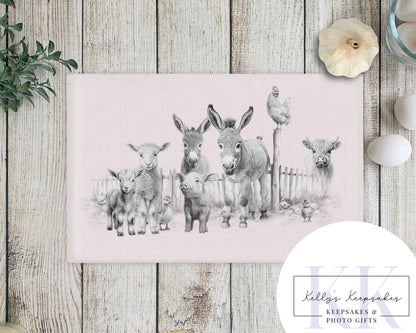 Sketchy Farmyard Animals Glass Chopping Board - Kitchen Counter Saver - Work Top Saver - Kitchen Decor - New Home Gift -Can be personalised