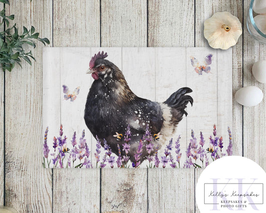Lavender Chicken Kitchen Glass Chopping board - Worktop Saver - Hen Kitchen Chopping Board - Country Kitchen - Farmhouse